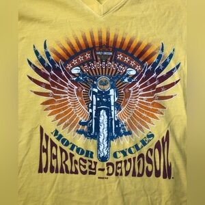 Harley~Davidson 3D V-neck Tee Yellow Sz.XL US 129 Dragon Tallassea TN Freedom